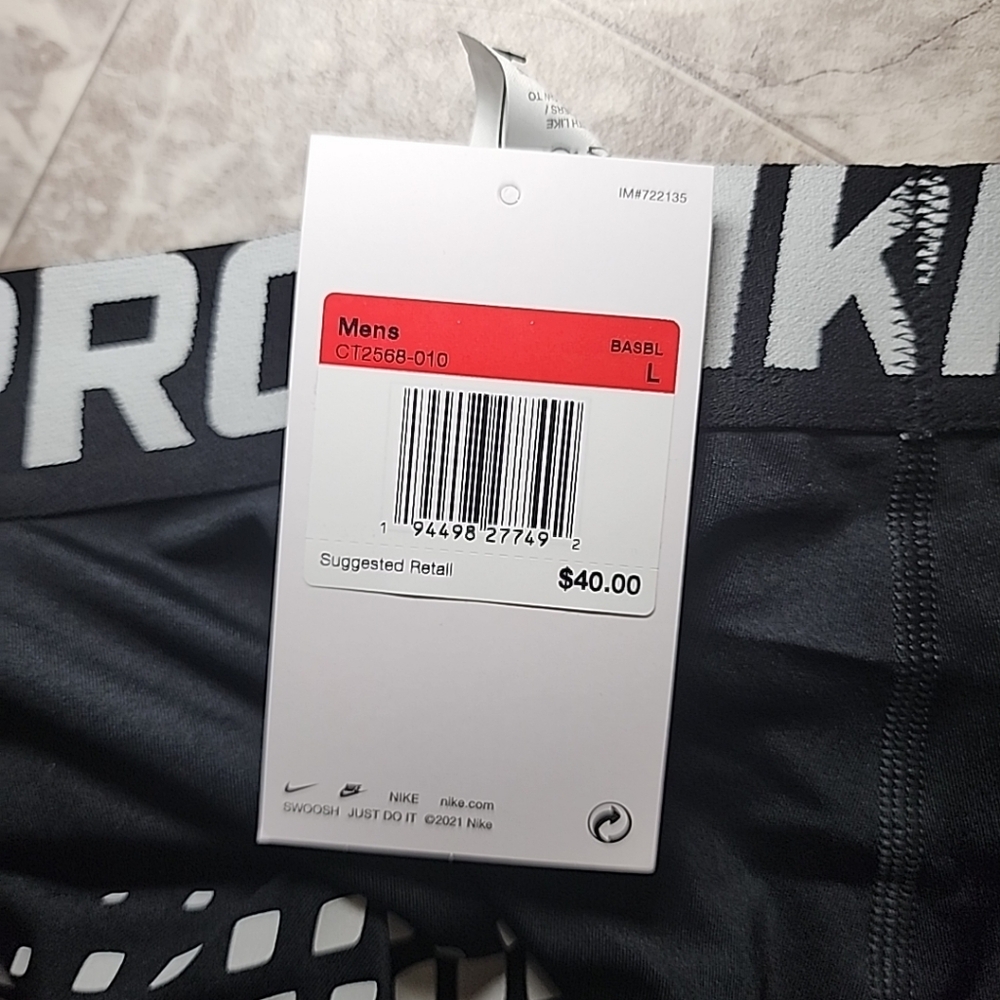 New Nike Pro Baseball Slider Shorts Men's Size L Tight Fit CT2568 010 Black - Picture 3 of 3
